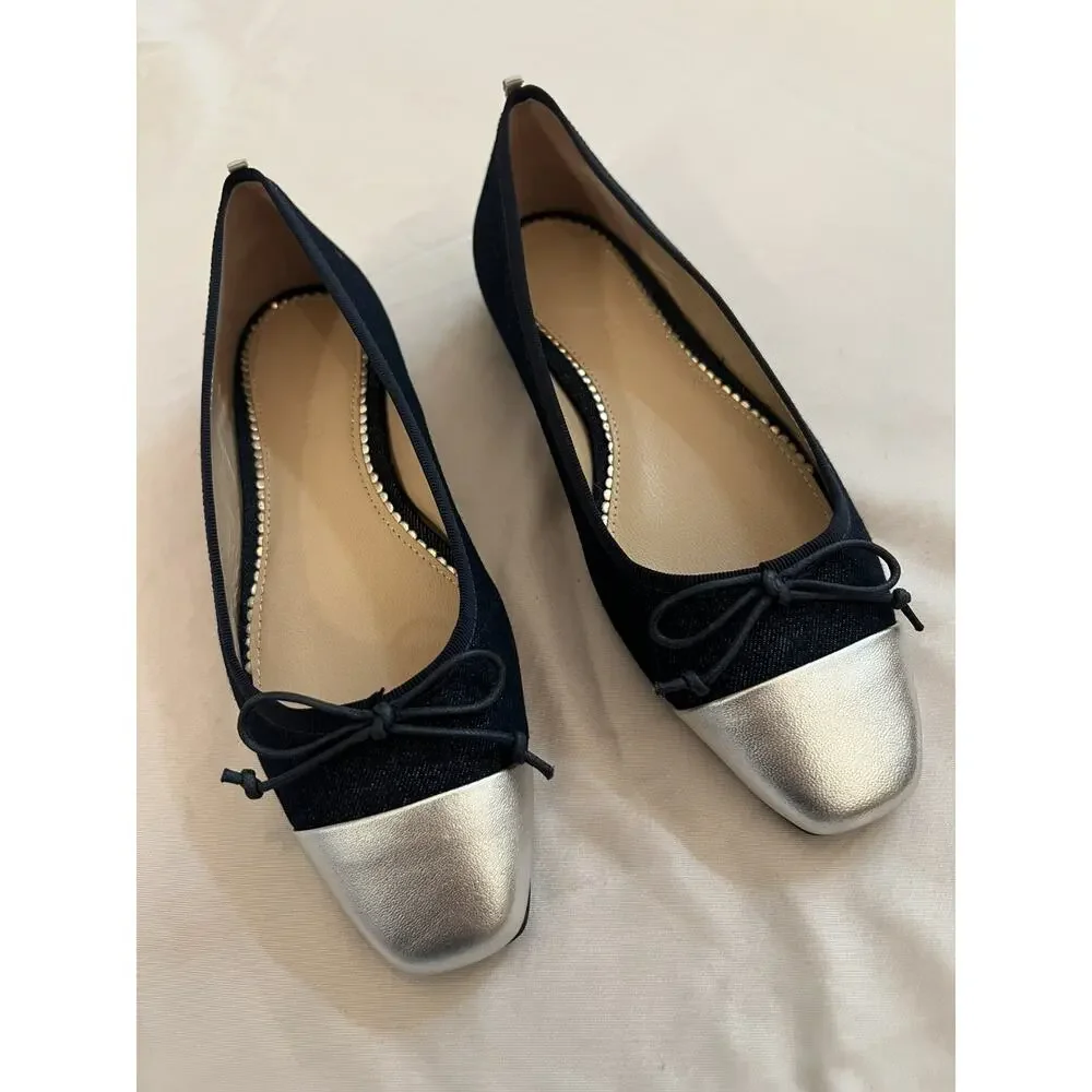 Boden Blue Denim Cap Top Ballet Flats Women's Size 6